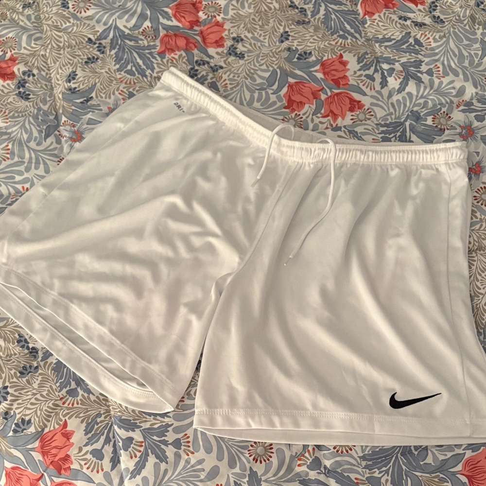 Nike White Sports Shorts with Black Logo